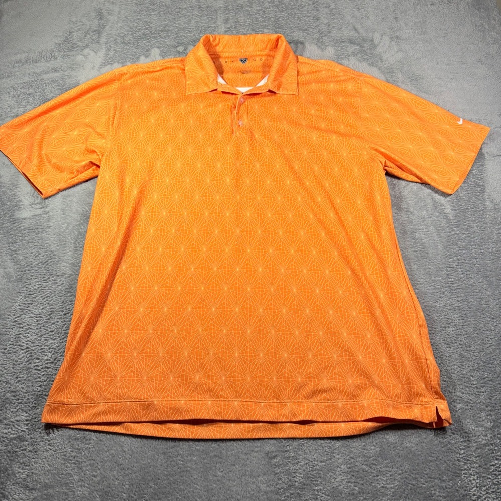 Nike Golf FIT DRY Orange Geometric Starburst Polo Shirt Mens Large Short Sleeve